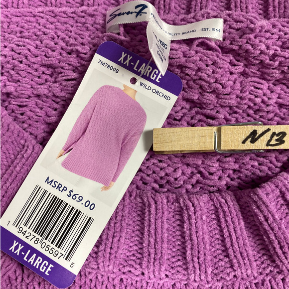 XXL Purple Textured Chenille Knit Crew Neck Long Sleeve Pullover Sweater Top - Picture 4 of 5